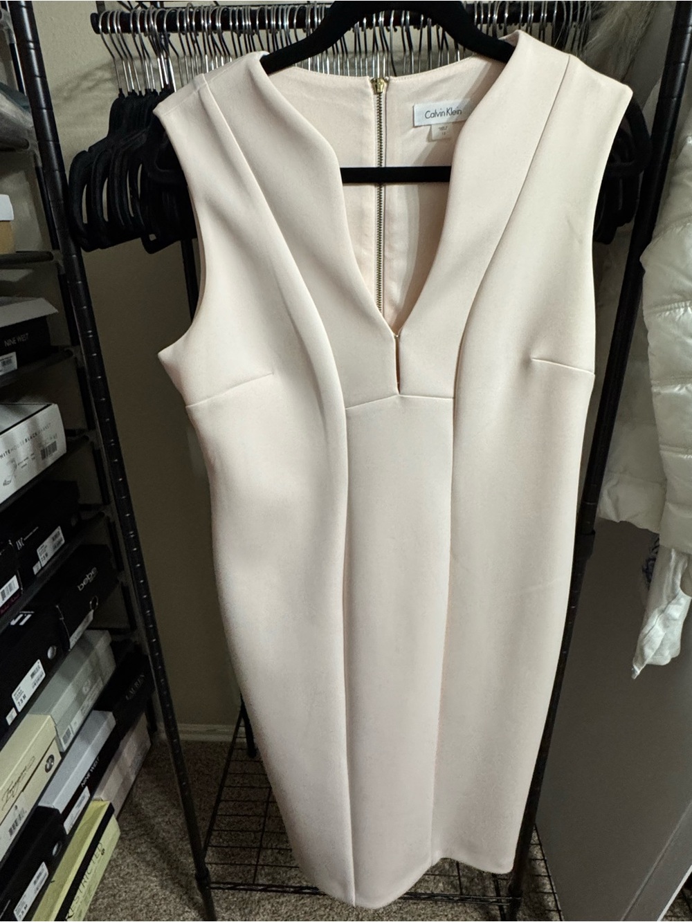 Calvin Klein Light Pink Sleeveless V-Neck Midi Sheath Dress